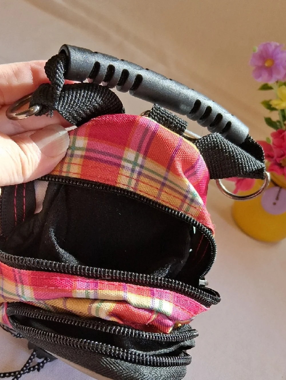 Mini Plaid Backpack Bag in Pink and Yellow
